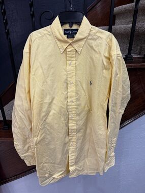 15.5 1/2 34/35 Ralph Lauren Men's Yellow Yarmouth Striped Button-Down Shirt